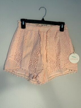 Boho 100% Cotton Eyelet Lace Shorts blush pink S NWT shabby chic preppy spring